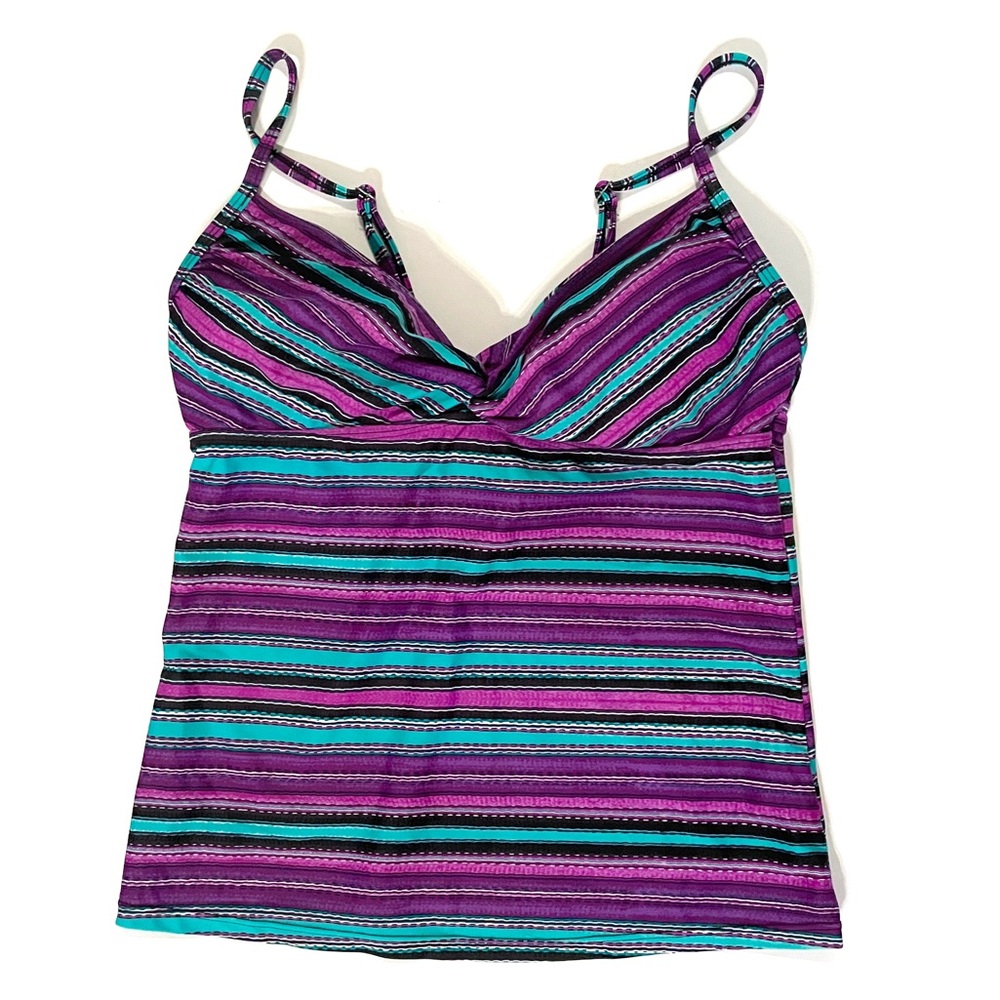 Athleta Santa Cruz knot front striped tankini top